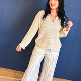 Multi Stripe Patch Pocket Wide Leg Pants - Dried Sage Multi - Lace and Grace Boutique