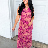 Soft Florals Printed Cowl Neck Maxi Dress - Sangria Bloom - Lace and Grace Boutique