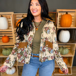 Vintage Floral Tapestry Corduroy Detail Jacket - Lace and Grace Boutique
