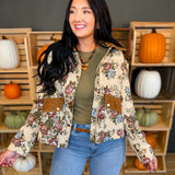 Vintage Floral Tapestry Corduroy Detail Jacket - Lace and Grace Boutique