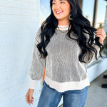 Ribbed Two-Tone Crewneck Sweater - Black - Lace and Grace Boutique