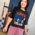 Loves Jesus & America Too Mineral Graphic Tee - Black - Lace and Grace Boutique