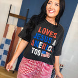 Loves Jesus & America Too Mineral Graphic Tee - Black - Lace and Grace Boutique