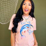 Kiss My Bass Graphic Tee - Peach - Lace and Grace Boutique