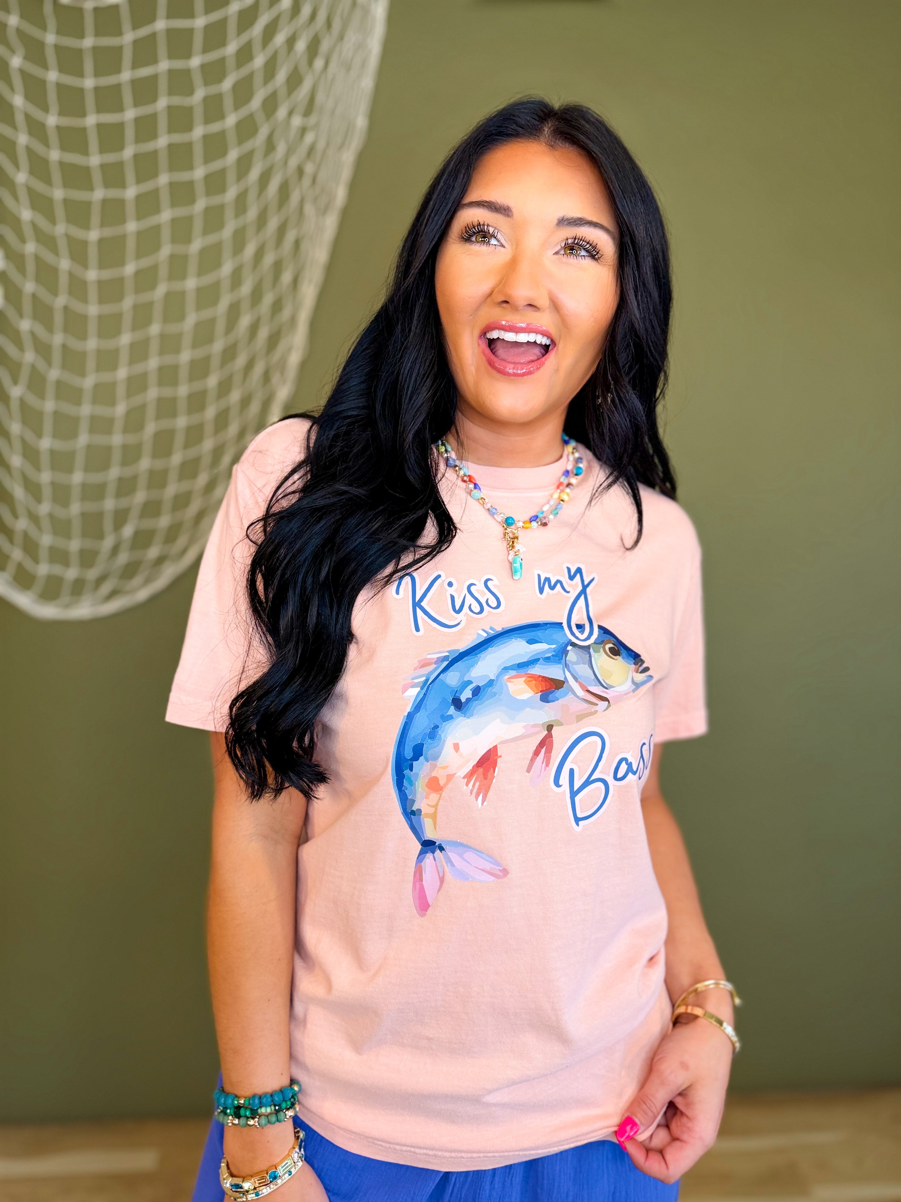 Kiss My Bass Graphic Tee - Peach - Lace and Grace Boutique