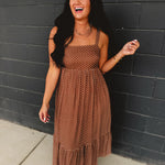 Polka Dot Square Neck Maxi Dress - Latte - Lace and Grace Boutique