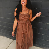 Polka Dot Square Neck Maxi Dress - Latte - Lace and Grace Boutique