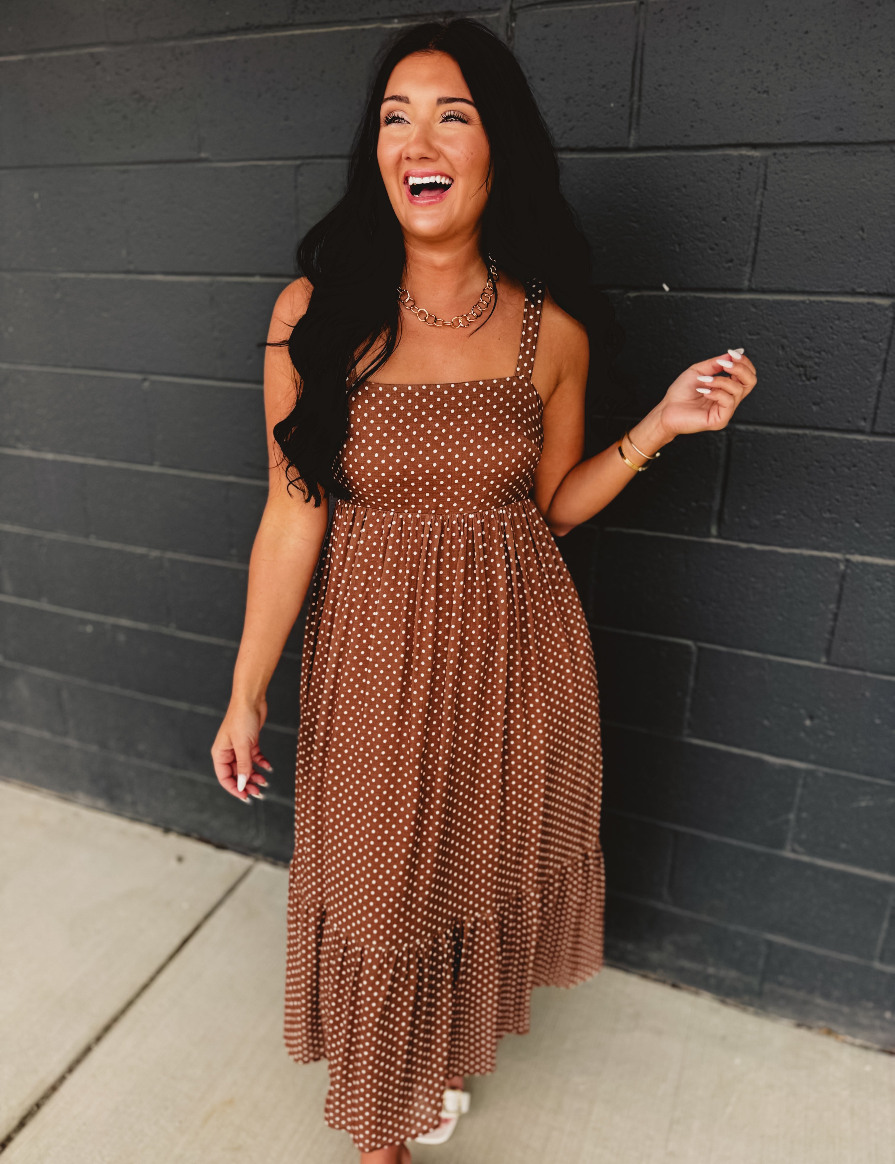 Polka Dot Square Neck Maxi Dress