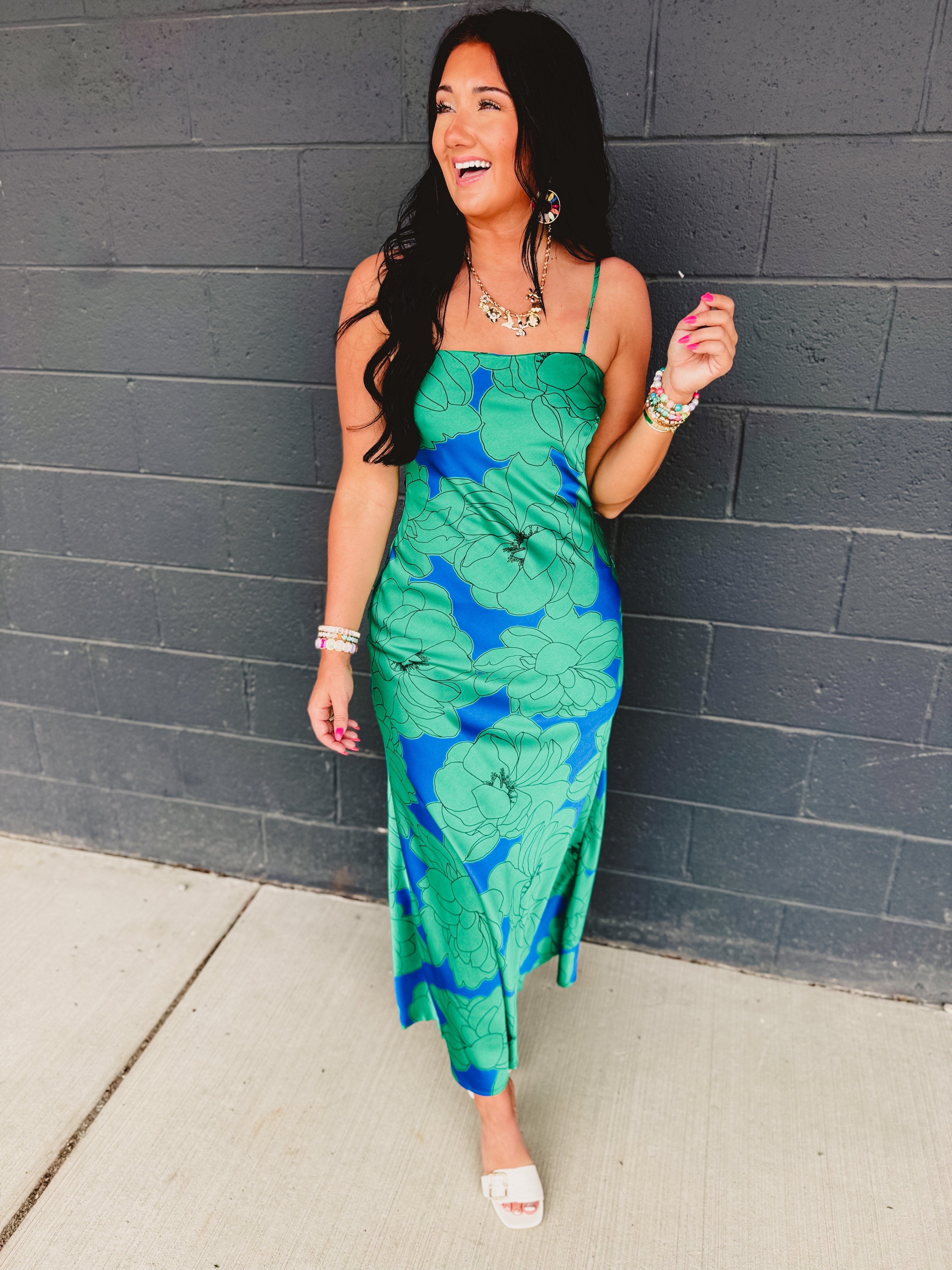 Floral Slip Maxi Dress - Blue/Green - Lace and Grace Boutique