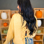 Tie-Back Crewneck Cropped Sweater - Marigold - Lace and Grace Boutique