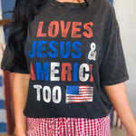 Loves Jesus & America Too Mineral Graphic Tee - Black - Lace and Grace Boutique