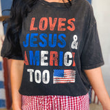 Loves Jesus & America Too Mineral Graphic Tee - Black - Lace and Grace Boutique