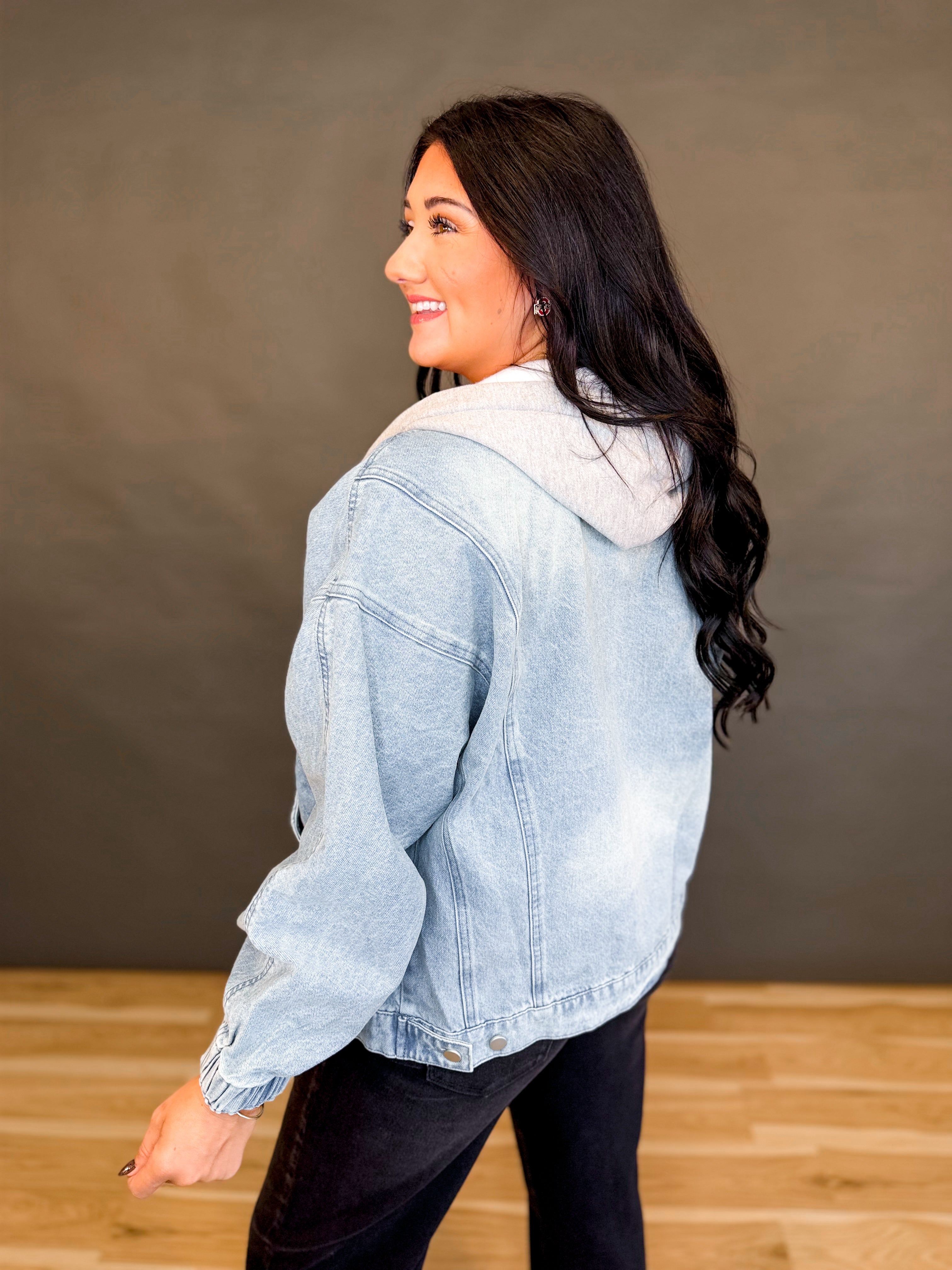 Mineral Wash Oversized Denim Hoodie Jacket - Lace and Grace Boutique