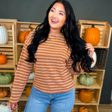 Gradient Striped Ribbed Knit Top - Rust Multi