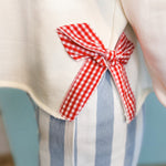 Gingham Bow Side Slit Pullover Top - Off White/Red - Lace and Grace Boutique