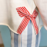 Gingham Bow Side Slit Pullover Top - Off White/Red - Lace and Grace Boutique