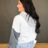 Cincy Rule The Jungle Color Block Crop Hoodie - Grey Multi