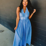 Polka Dot Halter Maxi Dress - Airy Blue - Lace and Grace Boutique