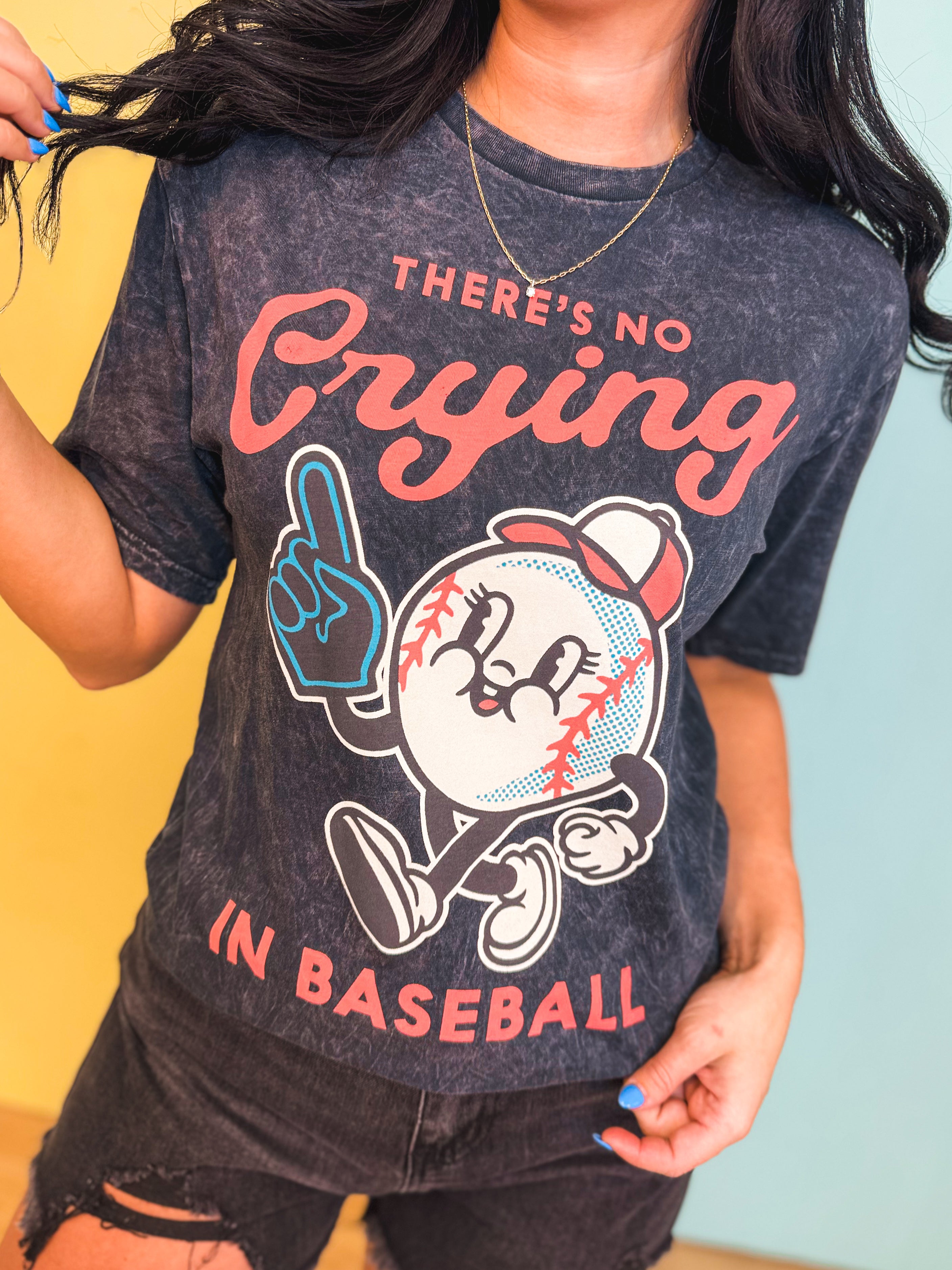 No Crying In Baseball Mineral Wash Tee - Vintage Black - Lace and Grace Boutique
