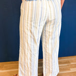 Multi Stripe Patch Pocket Wide Leg Pants - Dried Sage Multi - Lace and Grace Boutique