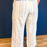Multi Stripe Patch Pocket Wide Leg Pants - Dried Sage Multi - Lace and Grace Boutique
