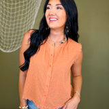 Lace Trim Swiss Dot Button Up Tank Top - Sienna - Lace and Grace Boutique
