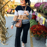 Color Block Knit Pullover Sweater - Black Combo
