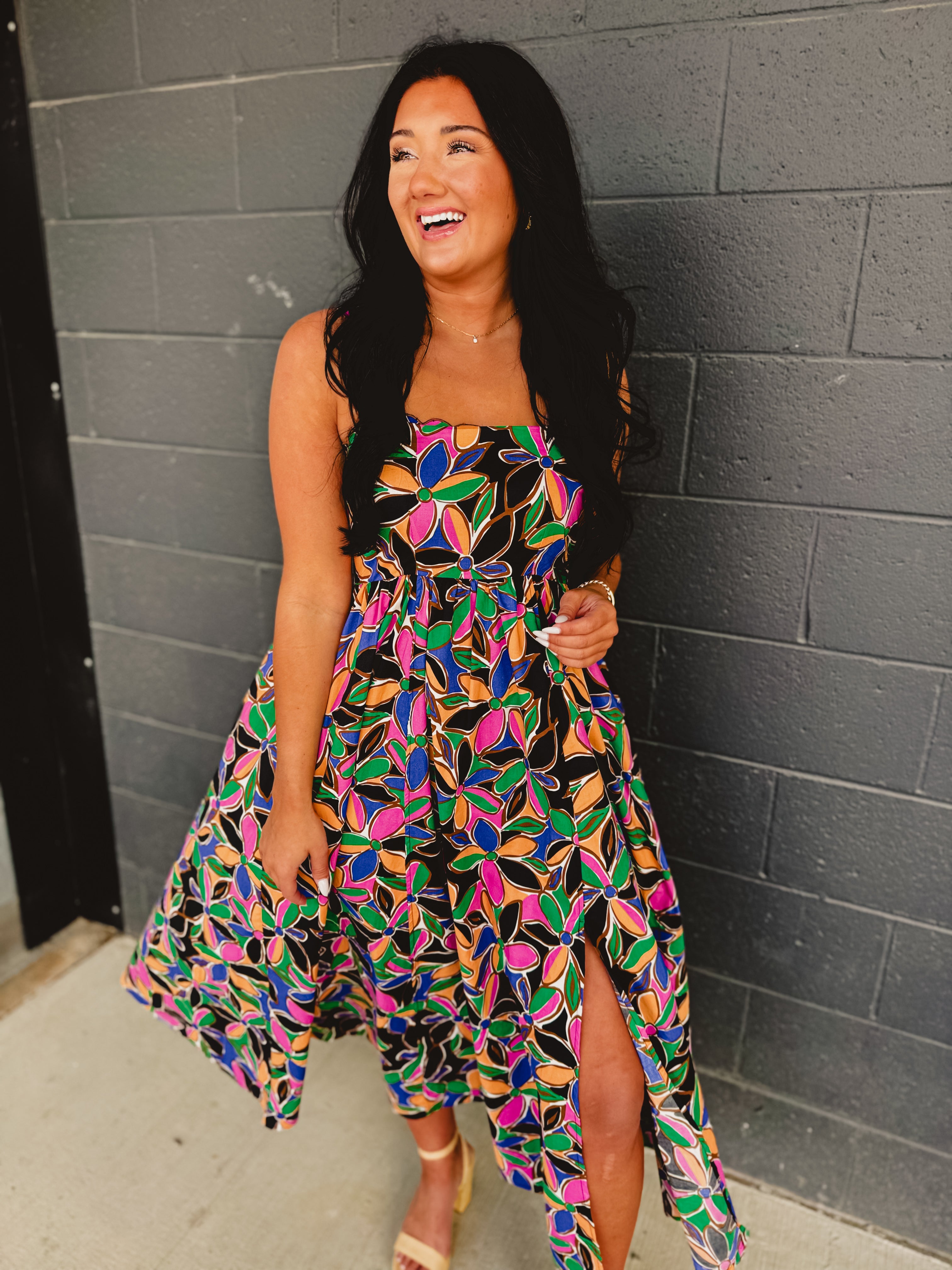 Floral Printed Scalloped Trim Maxi Dress - Multicolor - Lace and Grace Boutique