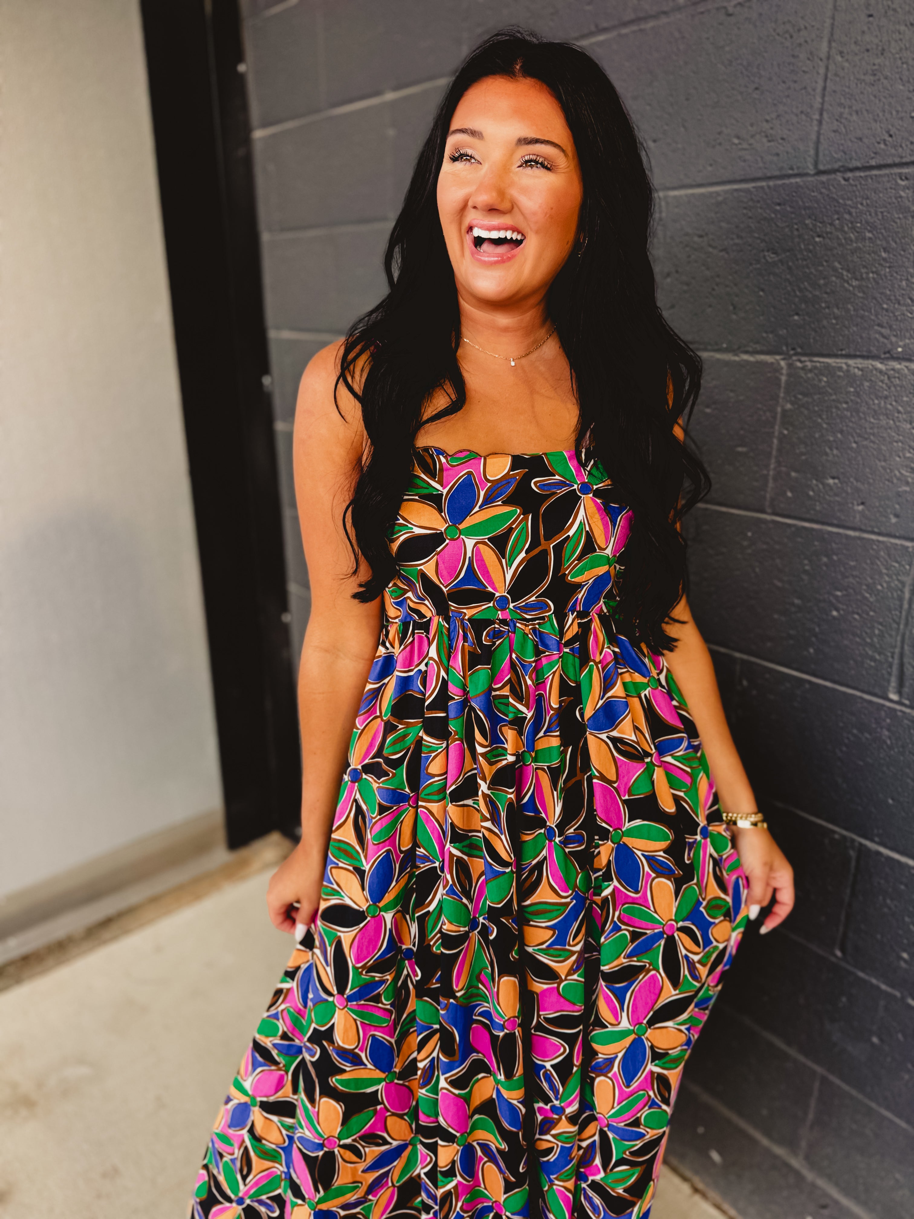 Floral Printed Scalloped Trim Maxi Dress - Multicolor - Lace and Grace Boutique