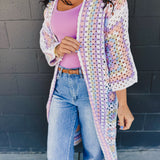POL Granny Square Crochet Cardigan - White Multi - Lace and Grace Boutique