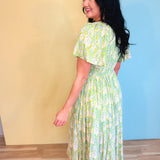 Smocked Waist Button Down Floral Maxi Dress - Fern - Lace and Grace Boutique