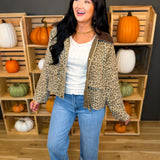 Leopard Print Corduroy Contrast Jacket - Khaki/Taupe