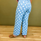 Classic Polka Dot Wide Leg Pants - Denim Blue