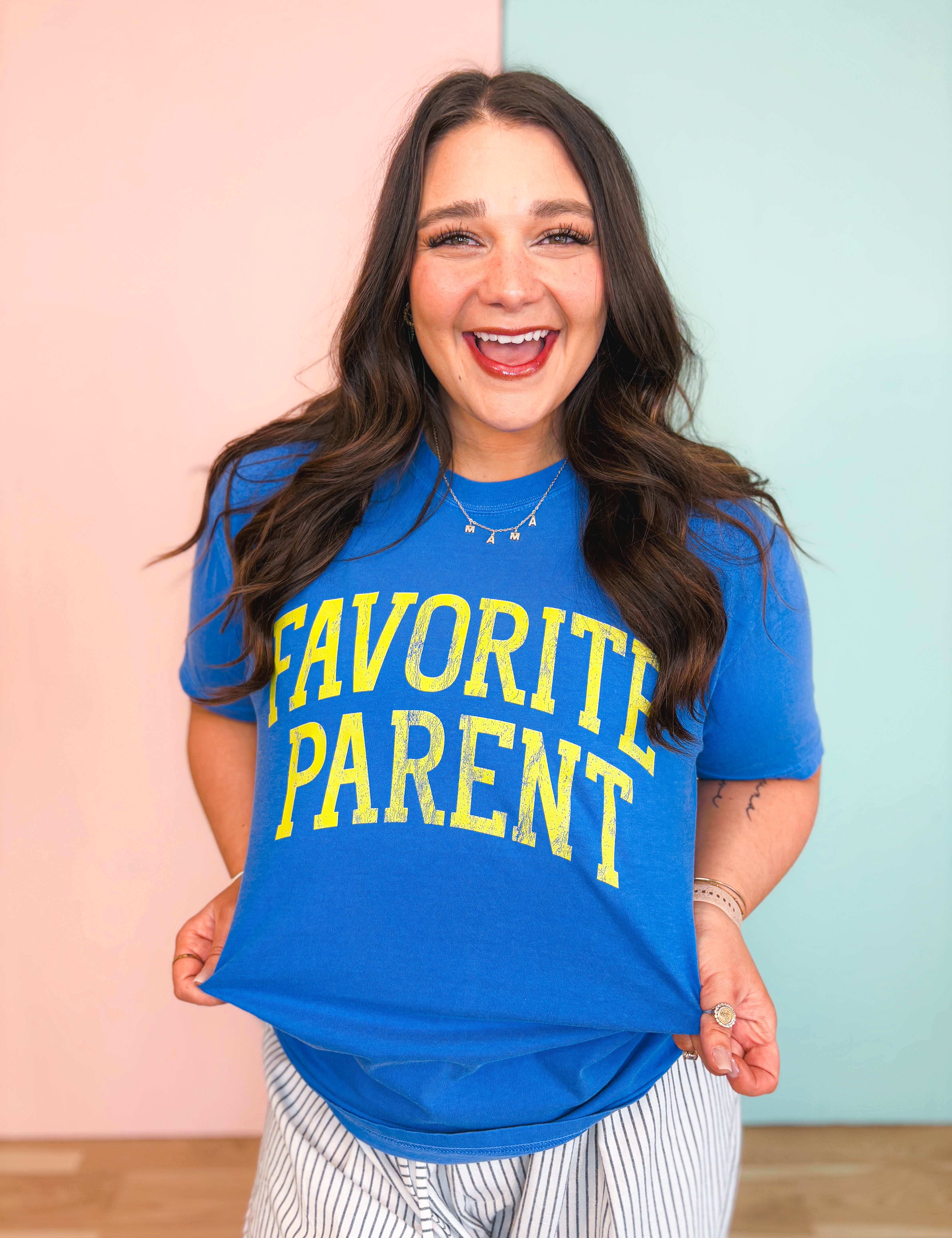 Favorite Parent Graphic Tee - Blue/Yellow - Lace and Grace Boutique