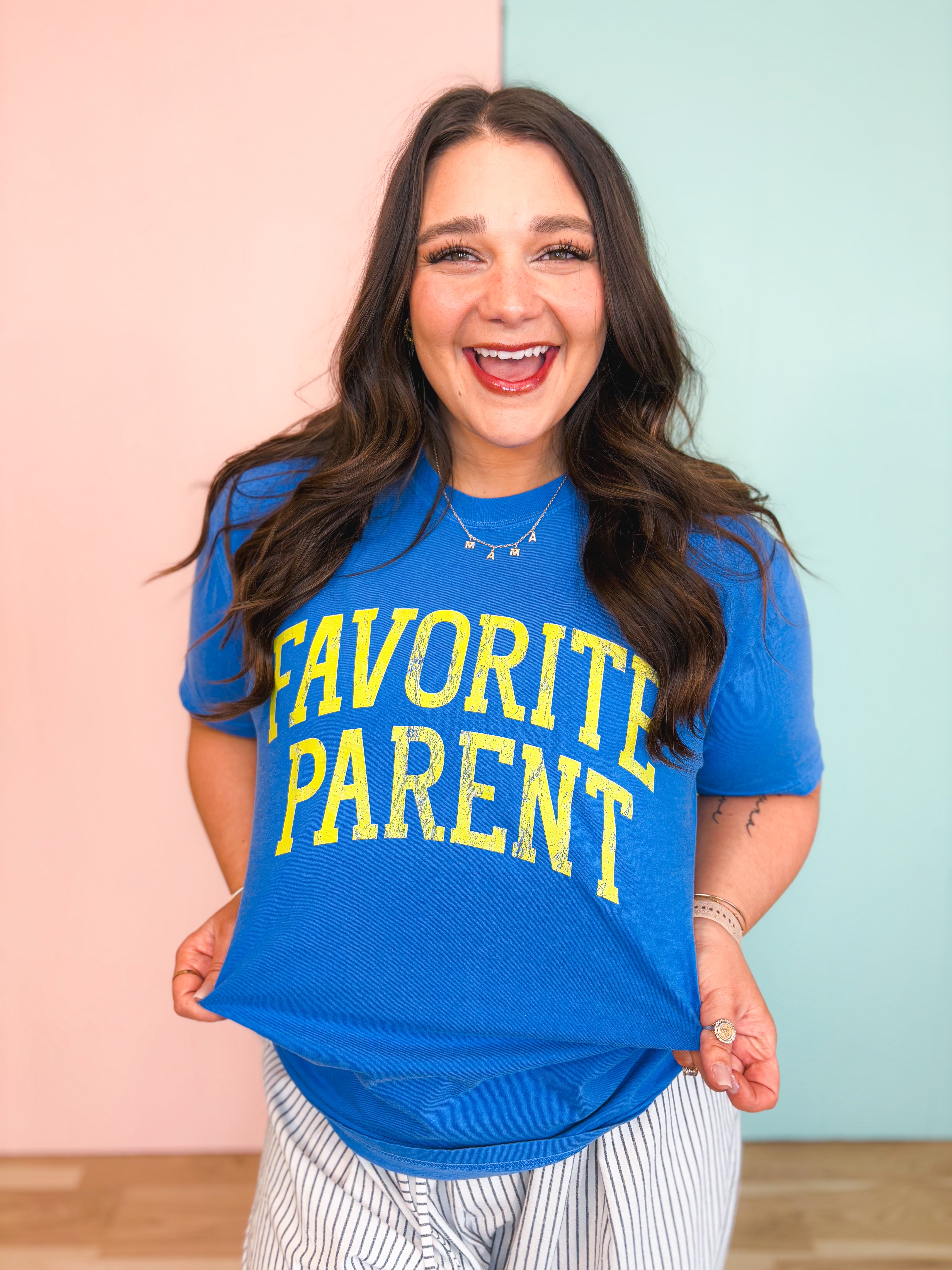 Favorite Parent Graphic Tee - Blue/Yellow - Lace and Grace Boutique