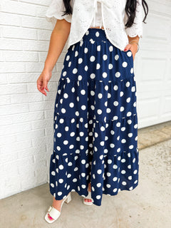 Tiered Polka Dot Maxi Skirt - Navy/White - Lace and Grace Boutique