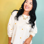 Sunny Days Daisy Embroidered Top - Cream - Lace and Grace Boutique