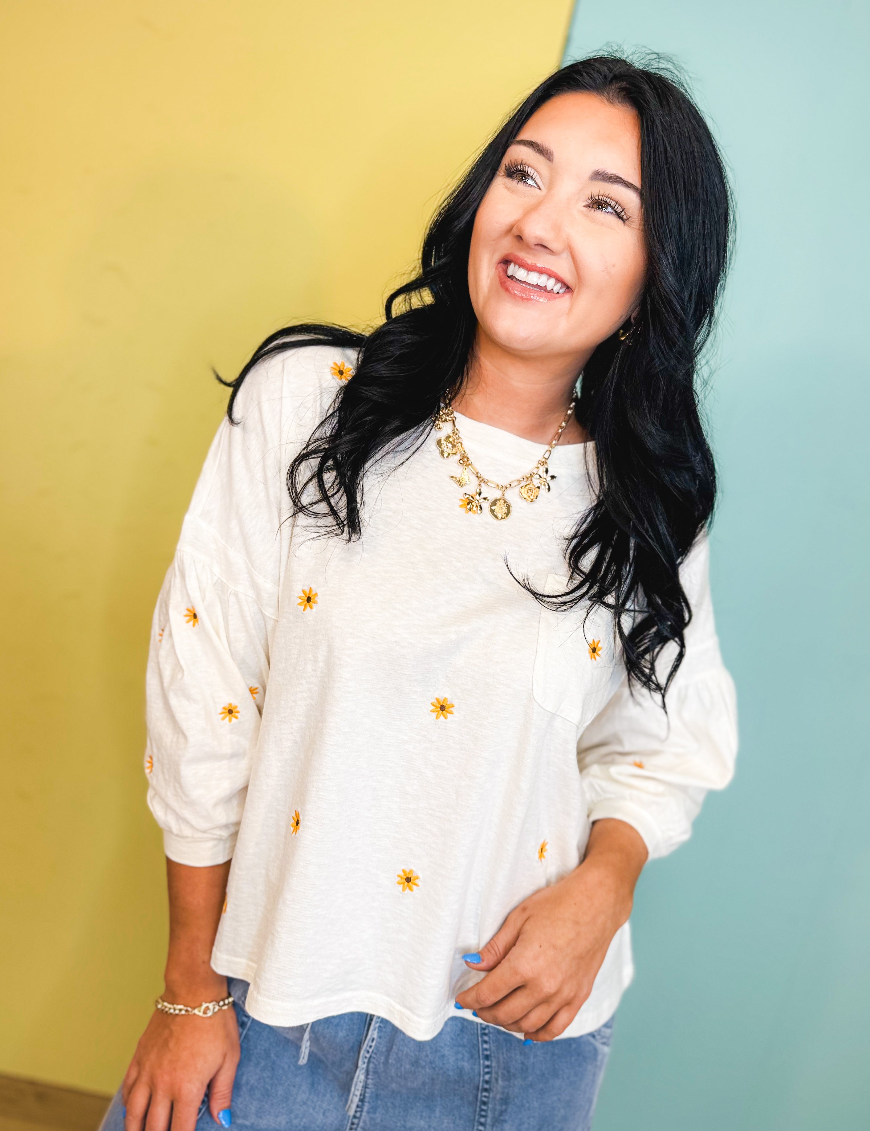 Sunny Days Daisy Embroidered Top - Cream - Lace and Grace Boutique