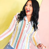 Striped Button Up Hooded Pullover - Multi - Lace and Grace Boutique
