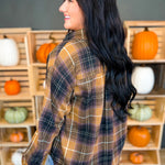 Tartan Plaid Button Down Flannel Top - Latte - Lace and Grace Boutique