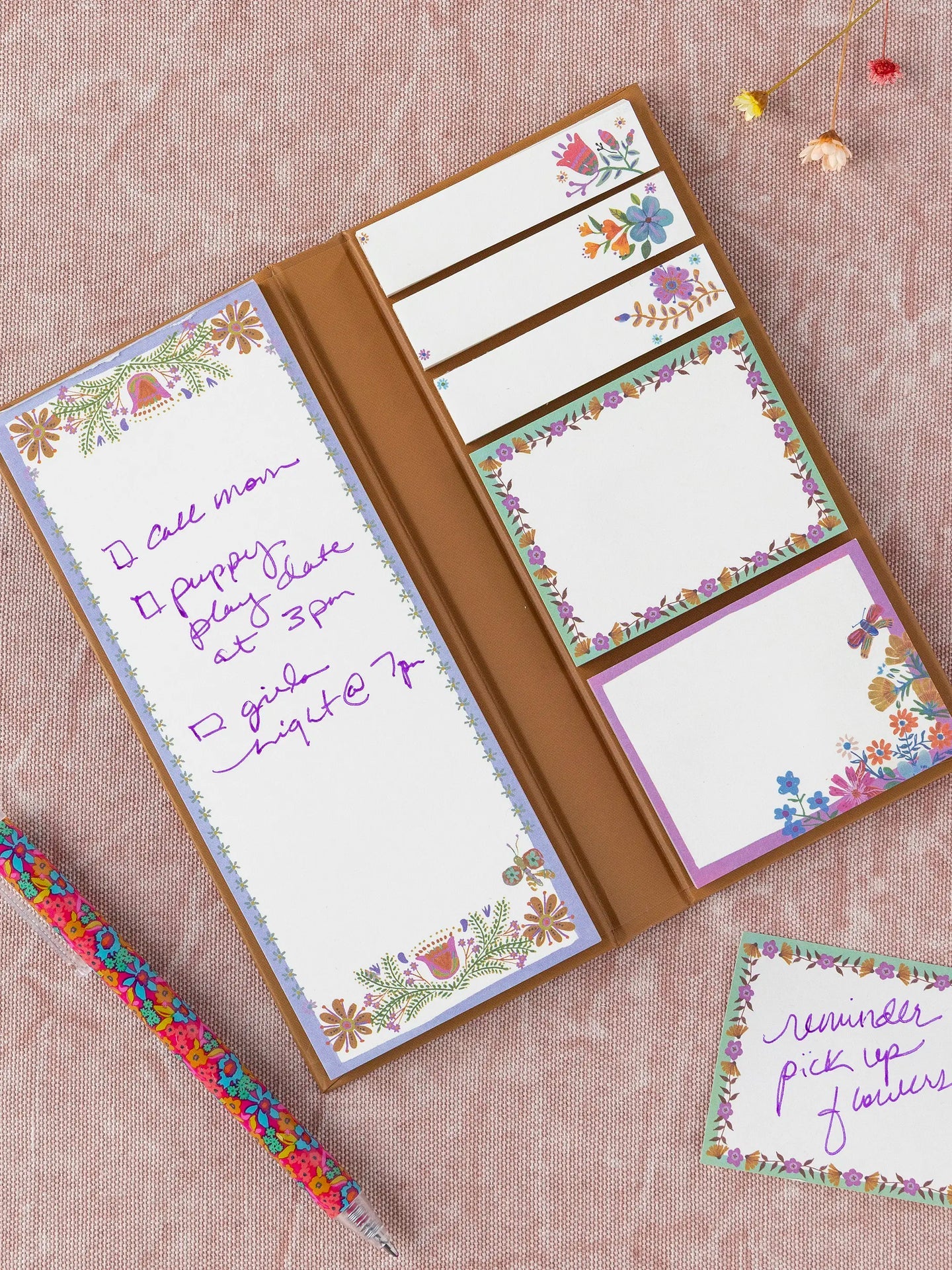Natural Life Sticky Note Book - Mustard Folk Flower - Lace and Grace Boutique
