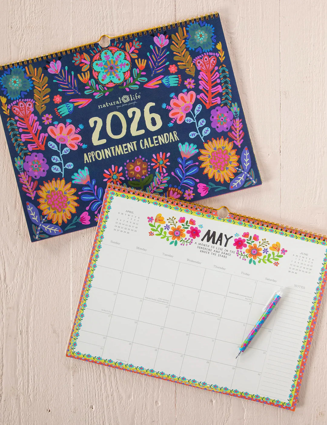 Natural Life 2026 Appointment Calendar - Blue Folk Floral - Lace and Grace Boutique
