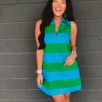 Striped Collared Shift Mini Dress - Blue Garden - Lace and Grace Boutique