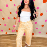 Gingham Printed Rolled Up Barrel Pants - Light Yellow - Lace and Grace Boutique