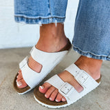 Birkenstock Arizona Soft Footbed Sandal - Modern Suede Antique White - Lace and Grace Boutique