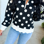 Simply Southern Polka Dot Quarter Zip Sweatshirt - Black - Lace and Grace Boutique