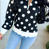 Simply Southern Polka Dot Quarter Zip Sweatshirt - Black - Lace and Grace Boutique