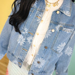 Floral Printed Denim Jacket - Light Denim Blue - Lace and Grace Boutique