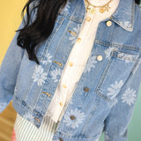 Floral Printed Denim Jacket - Light Denim Blue - Lace and Grace Boutique