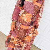 Multi Print Patchwork Wrap Maxi Dress - Sangria
